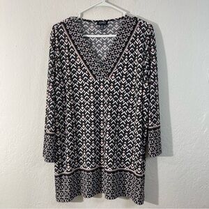 Jones New York  Geometric Pattern 3/4 Sleeve Blouse Women Size XL Pink/Black